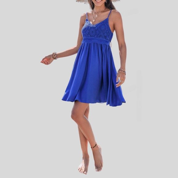 Boho Contrast Lace Dress Blue - Picture 3 of 6